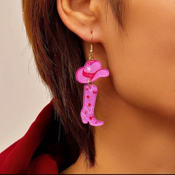Pink Boho Cowboy Earrings - Picture 2 of 4